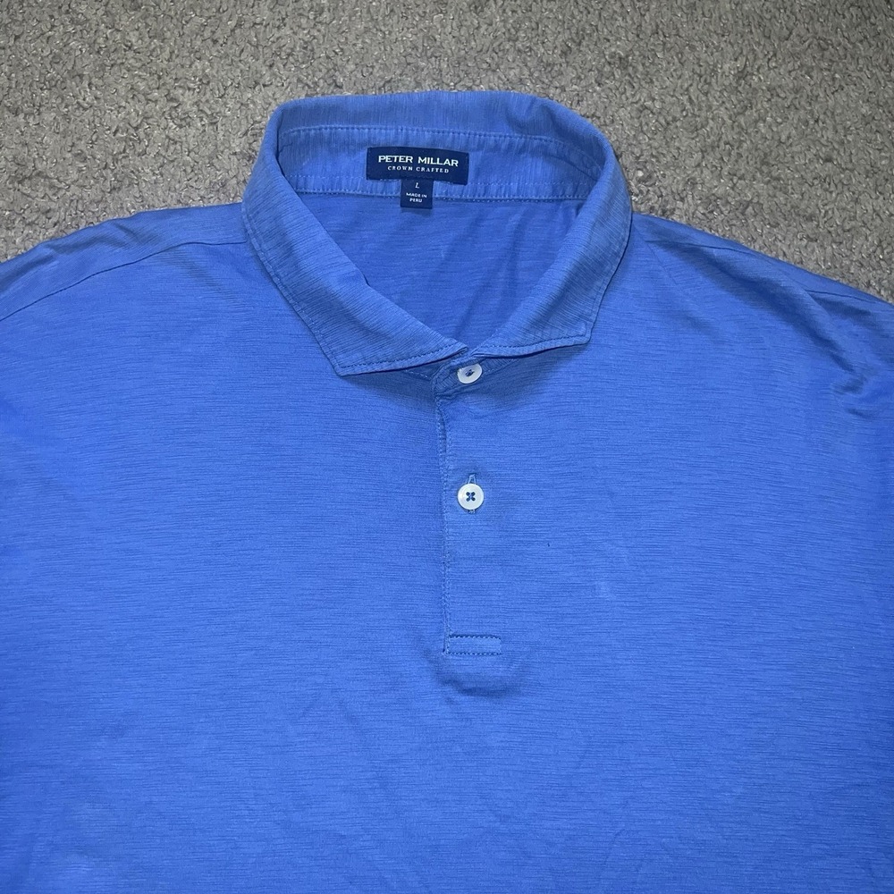 Peter Millar Journeyman Polo Shirt Mens L Blue Golf Crown Crafted Pima Cotton